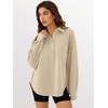 image:imageANRABESS Sweatshirt for Women Oversized Casual Long Sleeve Side Slit Button Lapel Polo Pullover Tunic Tops 2026 Fall OutfitsKhaki