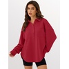 image:imageANRABESS Sweatshirt for Women Oversized Casual Long Sleeve Side Slit Button Lapel Polo Pullover Tunic Tops 2026 Fall OutfitsRed
