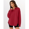 image:imageANRABESS Sweatshirt for Women Oversized Casual Long Sleeve Side Slit Button Lapel Polo Pullover Tunic Tops 2026 Fall OutfitsRed