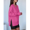 image:imageANRABESS Sweatshirts for Women Oversized V Neck Fleece Outfits  Thumbhole Long Sleeve amp Side Slits Soft Cozy Warm Pullover Tops Casual Going Out Daily Wear Winter Fall Fashion OutfitsHot Pink