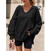 image:imageANRABESS Sweatshirts for Women Oversized V Neck Fleece Outfits  Thumbhole Long Sleeve amp Side Slits Soft Cozy Warm Pullover Tops Casual Going Out Daily Wear Winter Fall Fashion OutfitsBlack