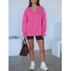 image:imageANRABESS Sweatshirts for Women Oversized V Neck Fleece Outfits  Thumbhole Long Sleeve amp Side Slits Soft Cozy Warm Pullover Tops Casual Going Out Daily Wear Winter Fall Fashion OutfitsHot Pink