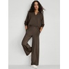 image:imageANRABESS Womens 2 Piece Outfits V Neck Sweatsuit Lounge Sets  Raglan Top amp Wide Leg Pants Loose WrinkleFree Loungewear Daily Travel Airport Matching Sets Fall Winter ClothingDark Brown