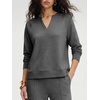 image:imageANRABESS Womens 2 Piece Outfits V Neck Sweatsuit Lounge Sets  Raglan Top amp Wide Leg Pants Loose WrinkleFree Loungewear Daily Travel Airport Matching Sets Fall Winter ClothingDark Grey