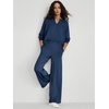 image:imageANRABESS Womens 2 Piece Outfits V Neck Sweatsuit Lounge Sets  Raglan Top amp Wide Leg Pants Loose WrinkleFree Loungewear Daily Travel Airport Matching Sets Fall Winter ClothingNavy Blue