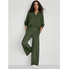 image:imageANRABESS Womens 2 Piece Outfits V Neck Sweatsuit Lounge Sets  Raglan Top amp Wide Leg Pants Loose WrinkleFree Loungewear Daily Travel Airport Matching Sets Fall Winter ClothingArmy Green
