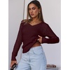 image:imageANRABESS Womens Cable Knit V Neck Fitted Sweaters  Long Sleeve Pullover Top Soft Cozy Business Casual Work amp Basic Daily Wear Fall Spring Outfits Winter Layer ClothingBurgundy
