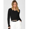 image:imageANRABESS Womens Long Sleeve Cable Knit Cropped Sweater  V Neck Slim Fit Pullover Tops Soft Cozy Comfort Warm Business Casual Outfits Work OfficeampBasic Wear Fall Winter ClothingBlack