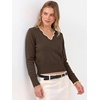 image:imageANRABESS Womens Long Sleeve Cropped Pullover Sweaters  V Neck Scalloped Lightweight Sweater Tops Soft Comfy Business Casual Work Travel Vacation Fall Winter Layer ClothingBrown White