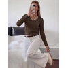 image:imageANRABESS Womens Long Sleeve Cropped Pullover Sweaters  V Neck Scalloped Lightweight Sweater Tops Soft Comfy Business Casual Work Travel Vacation Fall Winter Layer ClothingBrown White