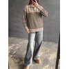 image:imageANRABESS Womens Long Sleeve Knit Shirts Henley Sweater  Turtle Neck Button Placket Soft Pullover Top Loose Fit Trendy Business Casual Work WearFall Fashion Winter ClothingTan Black Stripe