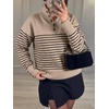 image:imageANRABESS Womens Long Sleeve Knit Shirts Henley Sweater  Turtle Neck Button Placket Soft Pullover Top Loose Fit Trendy Business Casual Work WearFall Fashion Winter ClothingTan Black Stripe
