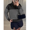 image:imageANRABESS Womens Long Sleeve Knit Shirts Henley Sweater  Turtle Neck Button Placket Soft Pullover Top Loose Fit Trendy Business Casual Work WearFall Fashion Winter ClothingBlack White Stripe