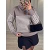 image:imageANRABESS Womens Long Sleeve Knit Shirts Henley Sweater  Turtle Neck Button Placket Soft Pullover Top Loose Fit Trendy Business Casual Work WearFall Fashion Winter ClothingNutmeg White Stripe
