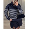 image:imageANRABESS Womens Long Sleeve Knit Shirts Henley Sweater  Turtle Neck Button Placket Soft Pullover Top Loose Fit Trendy Business Casual Work WearFall Fashion Winter ClothingNavy Blue White Stripe