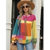 image:imageANRABESS Womens Oversized Printed Henley Neck Sweatshirt  Long Sleeve Tunic Pullover Half Button Curved Hem Side Slit Loose Fit Lightweight  Casual Daily for Leggings Fall WinterRainbow Block