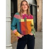image:imageANRABESS Womens Oversized Printed Henley Neck Sweatshirt  Long Sleeve Tunic Pullover Half Button Curved Hem Side Slit Loose Fit Lightweight  Casual Daily for Leggings Fall WinterRainbow Block