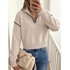 image:imageANRABESS Womens Quarter Zip Collared Cropped Pullover Sweaters  Long Sleeve V Neck Soft Ribbed Knit Shirts Loose Fit Business Casual Tops Fall Winter OutfitsAlmond