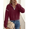 image:imageANRABESS Womens Quarter Zip Collared Cropped Pullover Sweaters  Long Sleeve V Neck Soft Ribbed Knit Shirts Loose Fit Business Casual Tops Fall Winter OutfitsBurgundy