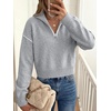 image:imageANRABESS Womens Quarter Zip Collared Cropped Pullover Sweaters  Long Sleeve V Neck Soft Ribbed Knit Shirts Loose Fit Business Casual Tops Fall Winter OutfitsGrey