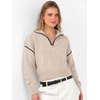 image:imageANRABESS Womens Quarter Zip Collared Cropped Pullover Sweaters  Long Sleeve V Neck Soft Ribbed Knit Shirts Loose Fit Business Casual Tops Fall Winter OutfitsAlmond