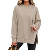 image:imageANRABESS Oversized Sweatshirt for Women Crewneck Fall Outfits  Long Sleeve Side Slit Pullover Tops Comfy Soft Fleece Loose Fit Sweatshirts with Pockets Casual Work Lounge Winter ClothesLight Khaki