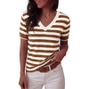 image:imageANRABESS Short Sleeve Sweaters for Women Wool Blend V Neck Sweater Shirts Business Casual Work Tops 2026 Summer OutfitsStriped Caramel