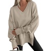 image:imageANRABESS Sweatshirts for Women Oversized V Neck Fleece Outfits  Thumbhole Long Sleeve amp Side Slits Soft Cozy Warm Pullover Tops Casual Going Out Daily Wear Winter Fall Fashion OutfitsLight Khaki