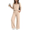 image:imageANRABESS Womens 2 Piece Outfits V Neck Sweatsuit Lounge Sets  Raglan Top amp Wide Leg Pants Loose WrinkleFree Loungewear Daily Travel Airport Matching Sets Fall Winter ClothingAlmond