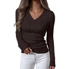 image:imageANRABESS Womens Cable Knit V Neck Fitted Sweaters  Long Sleeve Pullover Top Soft Cozy Business Casual Work amp Basic Daily Wear Fall Spring Outfits Winter Layer ClothingDeep Brown