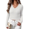 image:imageANRABESS Womens Long Sleeve Cable Knit Cropped Sweater  V Neck Slim Fit Pullover Tops Soft Cozy Comfort Warm Business Casual Outfits Work OfficeampBasic Wear Fall Winter ClothingWhite