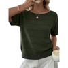 image:imageANRABESS Womens Short Sleeve Sweater Spring Summer Fall Outfits  Boat Neck Hollow Out Tops Comfy Lightweight Knit Pullover Classic Sweater Shirts Beach Travel Vacation ClothesArmy Green