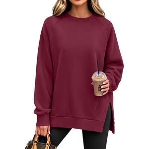 image:imageANRABESS Oversized Sweatshirt for Women Crewneck Fall Outfits  Long Sleeve Side Slit Pullover Tops Comfy Soft Fleece Loose Fit Sweatshirts with Pockets Casual Work Lounge Winter ClothesWine Red