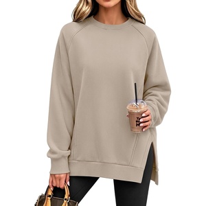 image:imageANRABESS Oversized Sweatshirt for Women Crewneck Fall Outfits  Long Sleeve Side Slit Pullover Tops Comfy Soft Fleece Loose Fit Sweatshirts with Pockets Casual Work Lounge Winter ClothesLight Khaki