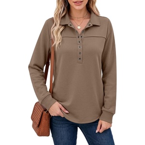 image:imageANRABESS Sweatshirt for Women Long Sleeve Polo Shirts  Grommet HalfPlacket Tunic Tops HighLow Curved Hem Pullover Dressy Business Casual Classic Vintage Fall OutfitsBeige Khaki