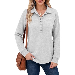 image:imageANRABESS Sweatshirt for Women Long Sleeve Polo Shirts  Grommet HalfPlacket Tunic Tops HighLow Curved Hem Pullover Dressy Business Casual Classic Vintage Fall OutfitsGrey