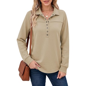 image:imageANRABESS Sweatshirt for Women Long Sleeve Polo Shirts  Grommet HalfPlacket Tunic Tops HighLow Curved Hem Pullover Dressy Business Casual Classic Vintage Fall OutfitsApricot
