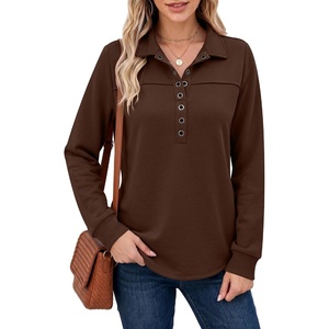 image:imageANRABESS Sweatshirt for Women Long Sleeve Polo Shirts  Grommet HalfPlacket Tunic Tops HighLow Curved Hem Pullover Dressy Business Casual Classic Vintage Fall OutfitsCoffee