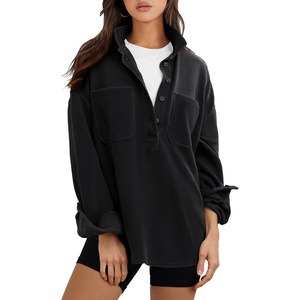 image:imageANRABESS Sweatshirt for Women Oversized Casual Long Sleeve Side Slit Button Lapel Polo Pullover Tunic Tops 2026 Fall OutfitsBlack