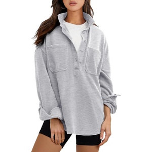image:imageANRABESS Sweatshirt for Women Oversized Casual Long Sleeve Side Slit Button Lapel Polo Pullover Tunic Tops 2026 Fall OutfitsGrey