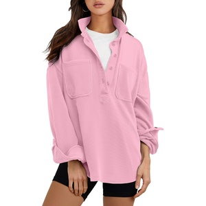 image:imageANRABESS Sweatshirt for Women Oversized Casual Long Sleeve Side Slit Button Lapel Polo Pullover Tunic Tops 2026 Fall OutfitsPink