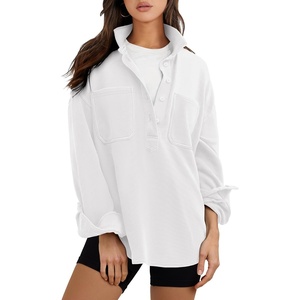 image:imageANRABESS Sweatshirt for Women Oversized Casual Long Sleeve Side Slit Button Lapel Polo Pullover Tunic Tops 2026 Fall OutfitsWhite