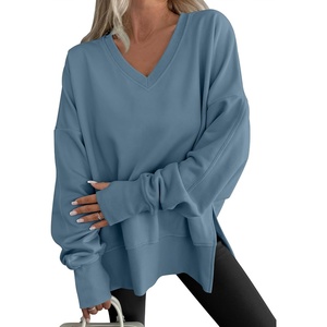 image:imageANRABESS Sweatshirts for Women Oversized V Neck Fleece Outfits  Thumbhole Long Sleeve amp Side Slits Soft Cozy Warm Pullover Tops Casual Going Out Daily Wear Winter Fall Fashion OutfitsGrey Blue