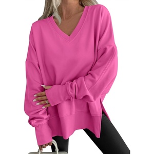 image:imageANRABESS Sweatshirts for Women Oversized V Neck Fleece Outfits  Thumbhole Long Sleeve amp Side Slits Soft Cozy Warm Pullover Tops Casual Going Out Daily Wear Winter Fall Fashion OutfitsHot Pink