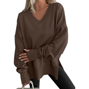 image:imageANRABESS Sweatshirts for Women Oversized V Neck Fleece Outfits  Thumbhole Long Sleeve amp Side Slits Soft Cozy Warm Pullover Tops Casual Going Out Daily Wear Winter Fall Fashion OutfitsCoffee