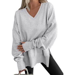 image:imageANRABESS Sweatshirts for Women Oversized V Neck Fleece Outfits  Thumbhole Long Sleeve amp Side Slits Soft Cozy Warm Pullover Tops Casual Going Out Daily Wear Winter Fall Fashion OutfitsGrey