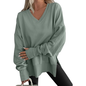 image:imageANRABESS Sweatshirts for Women Oversized V Neck Fleece Outfits  Thumbhole Long Sleeve amp Side Slits Soft Cozy Warm Pullover Tops Casual Going Out Daily Wear Winter Fall Fashion OutfitsSage Green