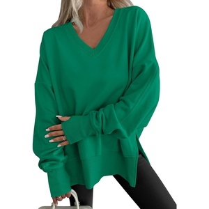 image:imageANRABESS Sweatshirts for Women Oversized V Neck Fleece Outfits  Thumbhole Long Sleeve amp Side Slits Soft Cozy Warm Pullover Tops Casual Going Out Daily Wear Winter Fall Fashion OutfitsGreen