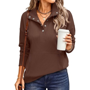 image:imageANRABESS Waffle Knit Sweatshirt for Women Henley Shirts  Lightweight Comfy Long Sleeve Stand Collar Half Button Pullover Tops Casual Daily Wear amp Work Fall Spring OutfitsBrown
