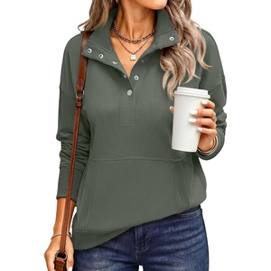 image:imageANRABESS Waffle Knit Sweatshirt for Women Henley Shirts  Lightweight Comfy Long Sleeve Stand Collar Half Button Pullover Tops Casual Daily Wear amp Work Fall Spring OutfitsDeep Army Green
